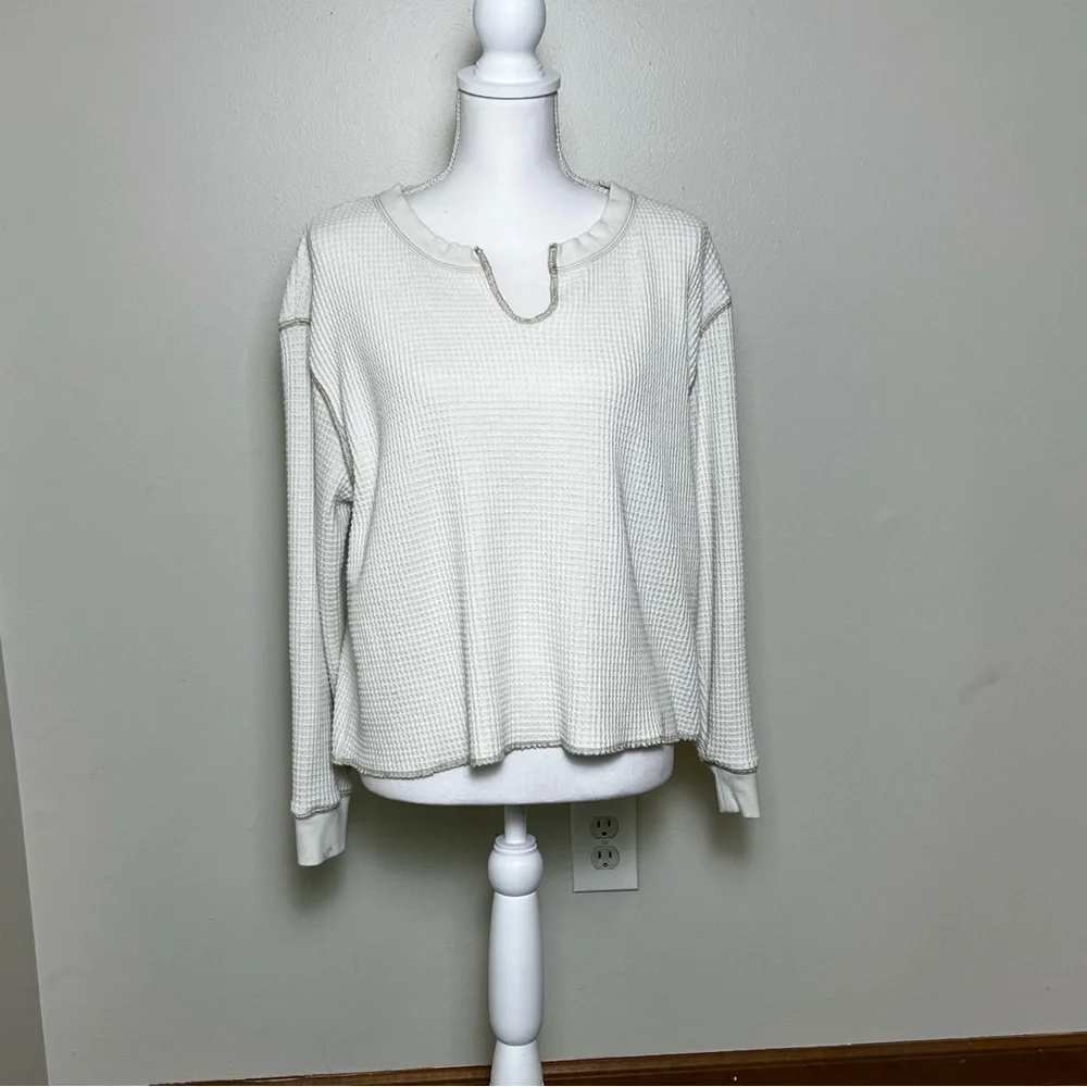Madewell Waffle Knit Notch-Neck Thermal Shirt L - Picture 2 of 8